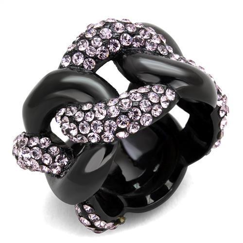 TK1787 - IP Black(Ion Plating) Stainless Steel Ring with Top Grade Crystal  in Light Amethyst-0