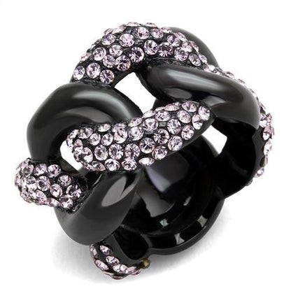 TK1787 - IP Black(Ion Plating) Stainless Steel Ring with Top Grade Crystal  in Light Amethyst-0