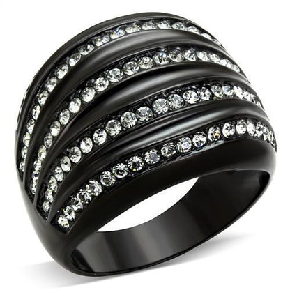 TK1789 - IP Black(Ion Plating) Stainless Steel Ring with Top Grade Crystal  in Black Diamond-0