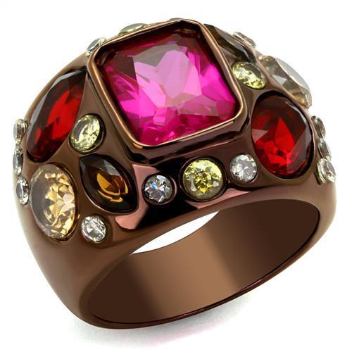 TK1790LC - IP Coffee light Stainless Steel Ring with AAA Grade CZ  in Ruby-0