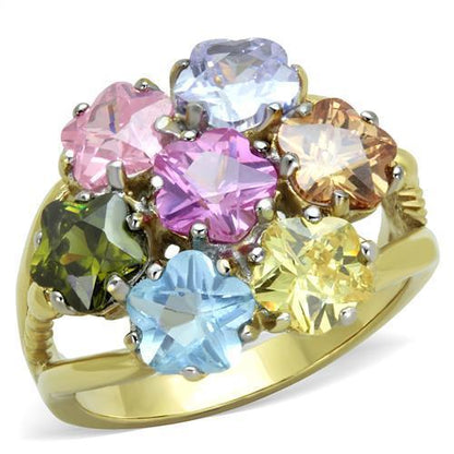 TK1791 - Two-Tone IP Gold (Ion Plating) Stainless Steel Ring with Assorted  in Multi Color-0