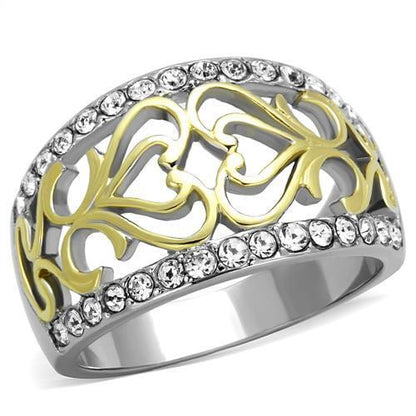 TK1792 - Two-Tone IP Gold (Ion Plating) Stainless Steel Ring with Top Grade Crystal  in Clear-0