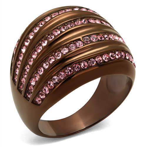TK1789LC - IP Coffee light Stainless Steel Ring with Top Grade Crystal  in Light Rose-0