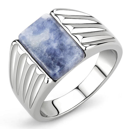TK1799 - High polished (no plating) Stainless Steel Ring with Semi-Precious Sodalite in Capri Blue-0