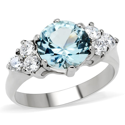 TK179 - High polished (no plating) Stainless Steel Ring with Synthetic Spinel in London Blue-0