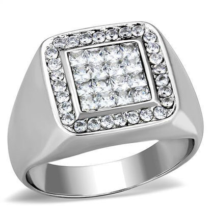 TK1802 - High polished (no plating) Stainless Steel Ring with AAA Grade CZ  in Clear-0