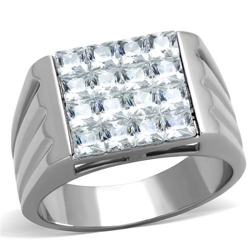 TK1803 - High polished (no plating) Stainless Steel Ring with AAA Grade CZ  in Clear-0