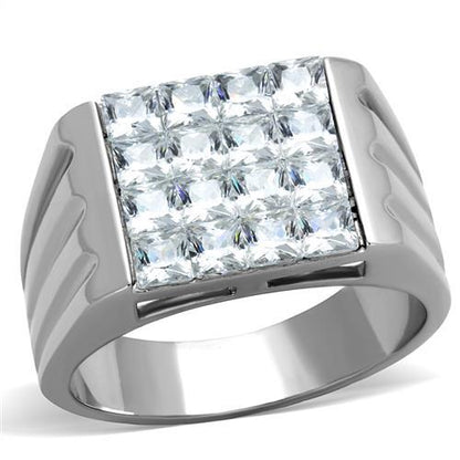 TK1803 - High polished (no plating) Stainless Steel Ring with AAA Grade CZ  in Clear-0