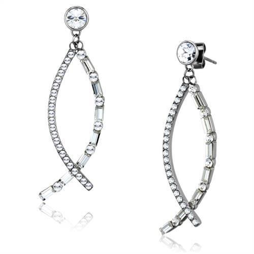 TK1806 - High polished (no plating) Stainless Steel Earrings with Top Grade Crystal  in Clear-0