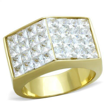 TK1808 - IP Gold(Ion Plating) Stainless Steel Ring with AAA Grade CZ  in Clear-0
