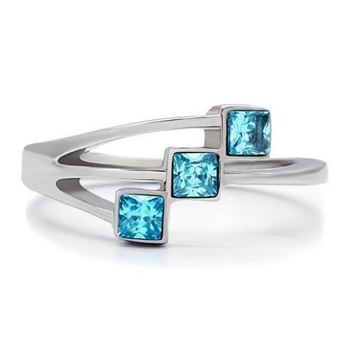 TK180 - High polished (no plating) Stainless Steel Ring with Synthetic Synthetic Glass in Sea Blue-2