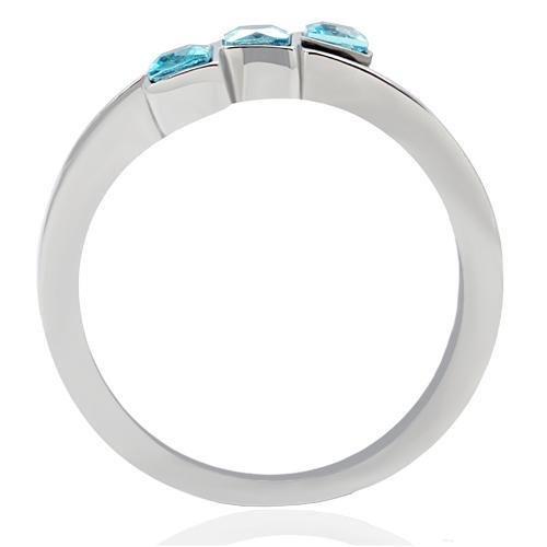 TK180 - High polished (no plating) Stainless Steel Ring with Synthetic Synthetic Glass in Sea Blue-3