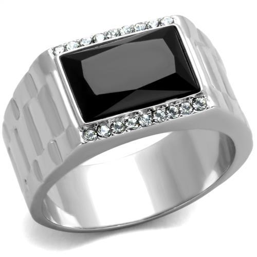 TK1811 - High polished (no plating) Stainless Steel Ring with Synthetic Onyx in Jet-0