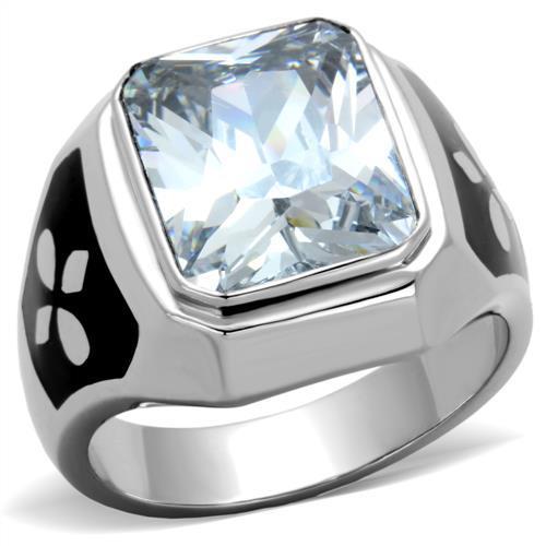 TK1813 - High polished (no plating) Stainless Steel Ring with AAA Grade CZ  in Clear-0