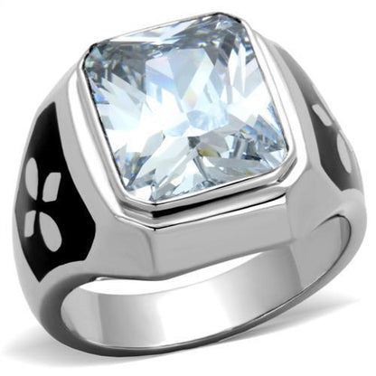 TK1813 - High polished (no plating) Stainless Steel Ring with AAA Grade CZ  in Clear-0