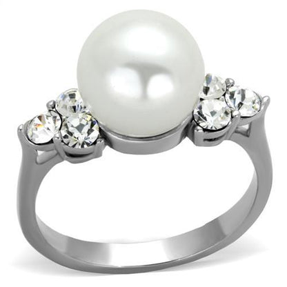 TK1824 - High polished (no plating) Stainless Steel Ring with Synthetic Pearl in White-0
