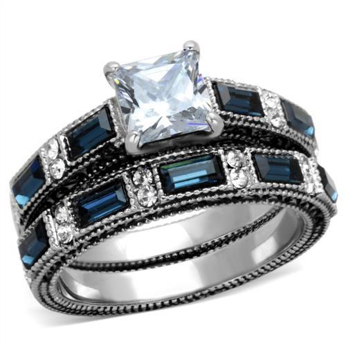 TK1829 - High polished (no plating) Stainless Steel Ring with AAA Grade CZ  in Clear-0