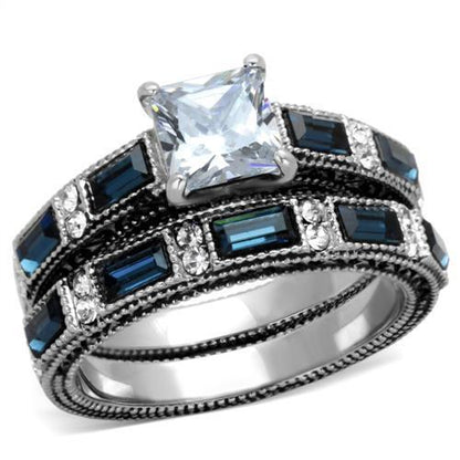 TK1829 - High polished (no plating) Stainless Steel Ring with AAA Grade CZ  in Clear-0