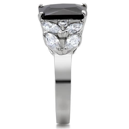 TK182 - High polished (no plating) Stainless Steel Ring with AAA Grade CZ  in Jet-4