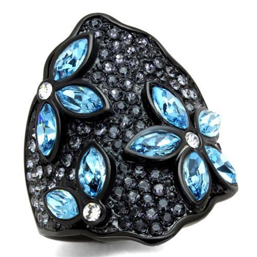 TK1834 - IP Black(Ion Plating) Stainless Steel Ring with Top Grade Crystal  in Sea Blue-0