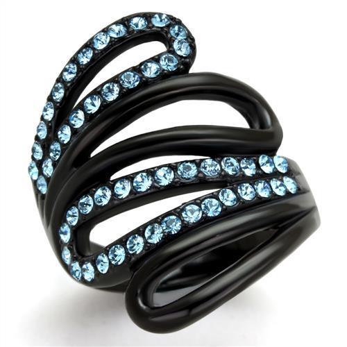 TK1835 - IP Black(Ion Plating) Stainless Steel Ring with Top Grade Crystal  in Sea Blue-0