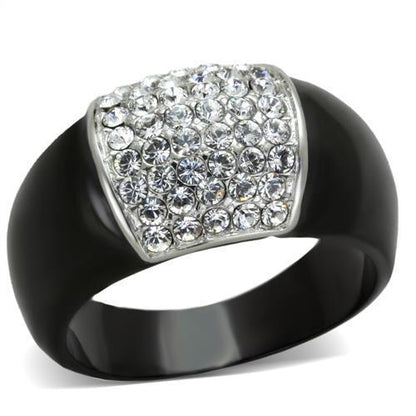 TK1840 - Two-Tone IP Black (Ion Plating) Stainless Steel Ring with Top Grade Crystal  in Clear-0