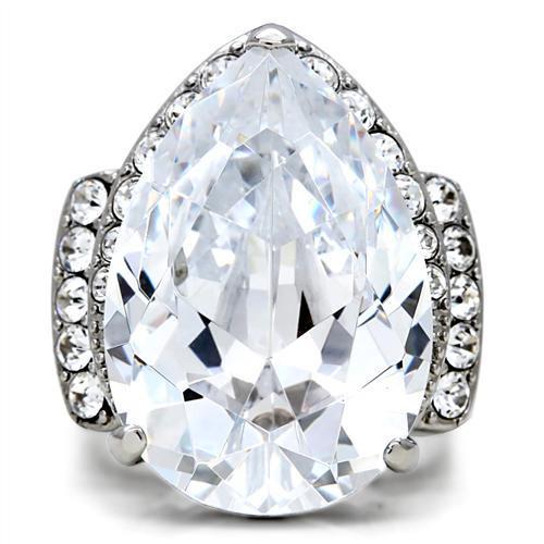 TK184 - High polished (no plating) Stainless Steel Ring with AAA Grade CZ  in Clear-2