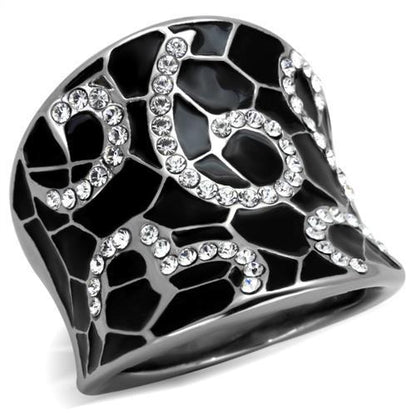 TK1853 - High polished (no plating) Stainless Steel Ring with Top Grade Crystal  in Clear-0