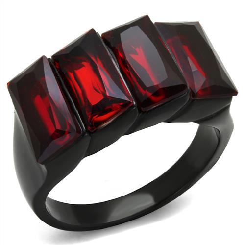 TK1854 - IP Black(Ion Plating) Stainless Steel Ring with Synthetic Synthetic Glass in Siam-0