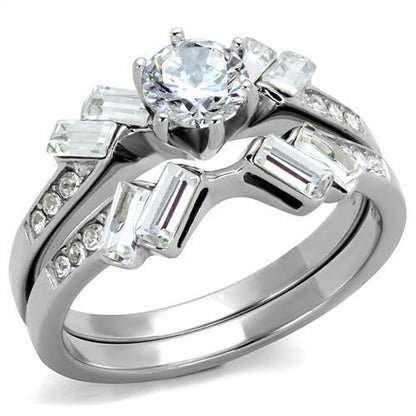 TK1856 - High polished (no plating) Stainless Steel Ring with AAA Grade CZ  in Clear-0