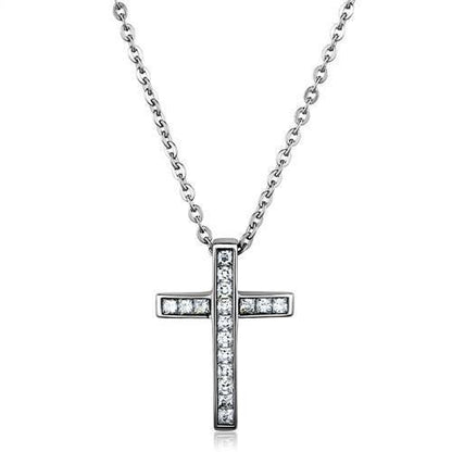TK1858 - High polished (no plating) Stainless Steel Chain Pendant with AAA Grade CZ  in Clear-0