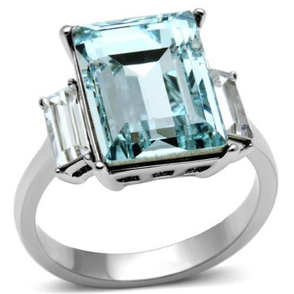 TK1862 - High polished (no plating) Stainless Steel Ring with Top Grade Crystal  in Sea Blue-0
