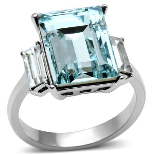 TK1862 - High polished (no plating) Stainless Steel Ring with Top Grade Crystal  in Sea Blue-0