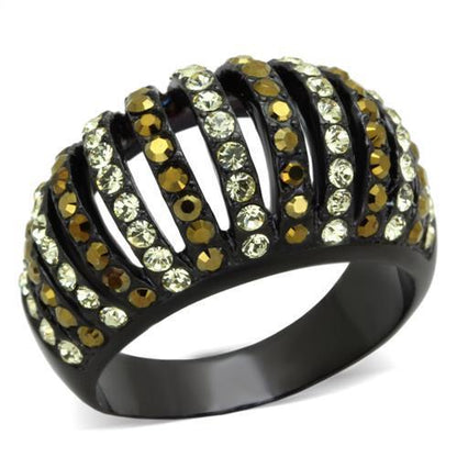 TK1865 - IP Black(Ion Plating) Stainless Steel Ring with Top Grade Crystal  in Multi Color-0