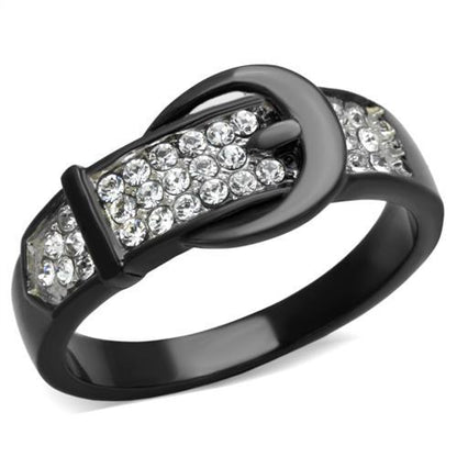 TK1868 - Two-Tone IP Black (Ion Plating) Stainless Steel Ring with Top Grade Crystal  in Clear-0