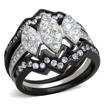TK1869 - Two-Tone IP Black (Ion Plating) Stainless Steel Ring with AAA Grade CZ  in Clear-0