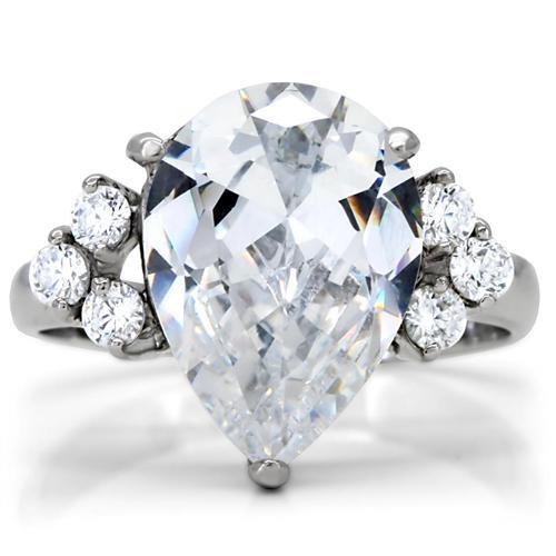TK186 - High polished (no plating) Stainless Steel Ring with AAA Grade CZ  in Clear-2