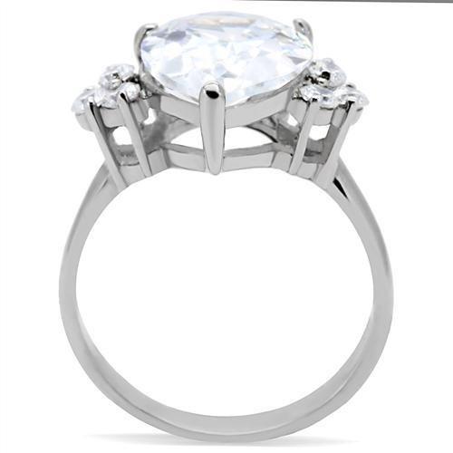 TK186 - High polished (no plating) Stainless Steel Ring with AAA Grade CZ  in Clear-3