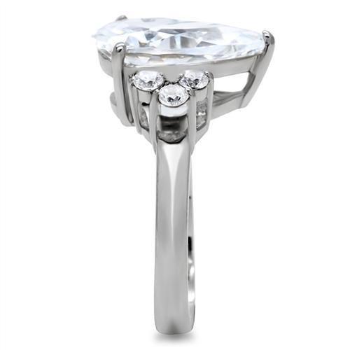 TK186 - High polished (no plating) Stainless Steel Ring with AAA Grade CZ  in Clear-4