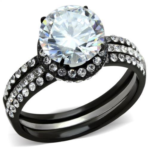 TK1870 - Two-Tone IP Black (Ion Plating) Stainless Steel Ring with AAA Grade CZ  in Clear-0