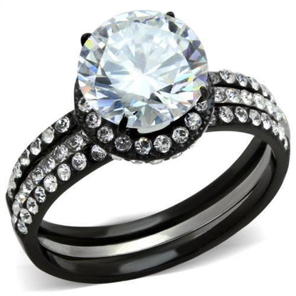 TK1870 - Two-Tone IP Black (Ion Plating) Stainless Steel Ring with AAA Grade CZ  in Clear-0