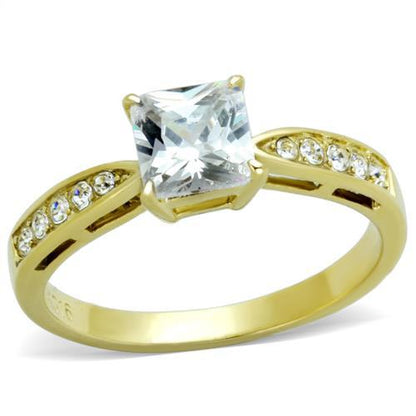 TK1873 - IP Gold(Ion Plating) Stainless Steel Ring with AAA Grade CZ  in Clear-0