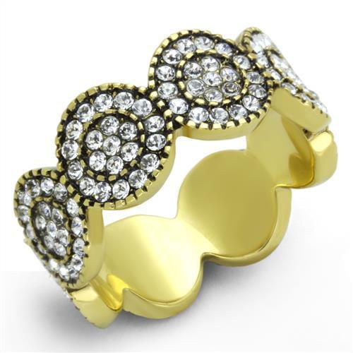 TK1875 - IP Gold(Ion Plating) Stainless Steel Ring with Top Grade Crystal  in Clear-0