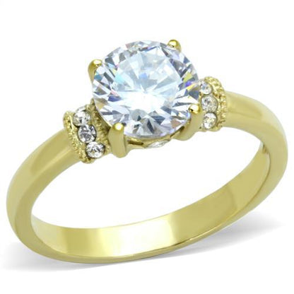 TK1877 - IP Gold(Ion Plating) Stainless Steel Ring with AAA Grade CZ  in Clear-0