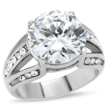 TK187 - High polished (no plating) Stainless Steel Ring with AAA Grade CZ  in Clear-0