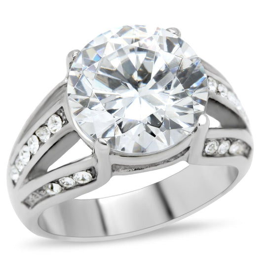 TK187 - High polished (no plating) Stainless Steel Ring with AAA Grade CZ  in Clear-0