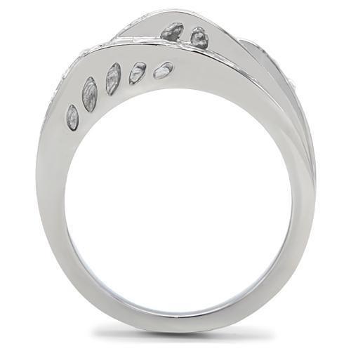 TK188 - High polished (no plating) Stainless Steel Ring with Top Grade Crystal  in Clear-3