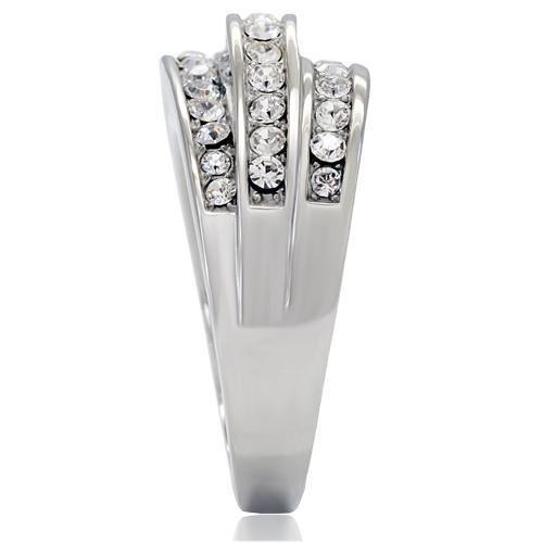 TK188 - High polished (no plating) Stainless Steel Ring with Top Grade Crystal  in Clear-4