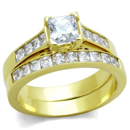 TK1895 - IP Gold(Ion Plating) Stainless Steel Ring with AAA Grade CZ  in Clear-0