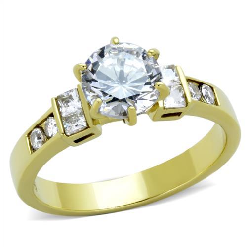 TK1898 - IP Gold(Ion Plating) Stainless Steel Ring with AAA Grade CZ  in Clear-0